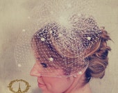 Birdcage Veil with Poof, Russian Netting with Chenille Dots, Blusher Veil, Bridal Birdcage Veil, Wedding Head Piece, Ivory or White