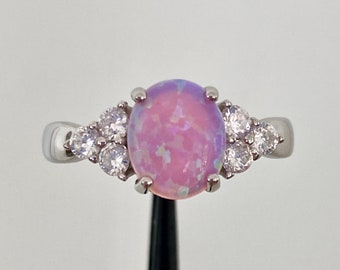 Pink Opal Ring: Sterling Silver with CZ Accents,