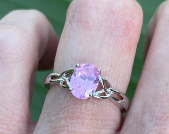 Bague CZ rose, ovale, argent sterling, 8 x 6 mm