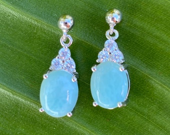 Blue Larimar earrings dangle sterling silver CZ, Larimar earrings drop