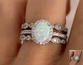 Vintage Style Opal Engagement Ring Set: Art Deco Sterling Silver Halo Ring