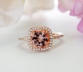 Rose Gold Morganite Halo Ring: Cushion Cut CZ, Sterling Silver
