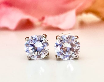 Puces d'oreilles diamant CZ, boucle d'oreille avec pierre de naissance d'avril, bijoux April, bijoux simulant un diamant, clous de 6 mm,