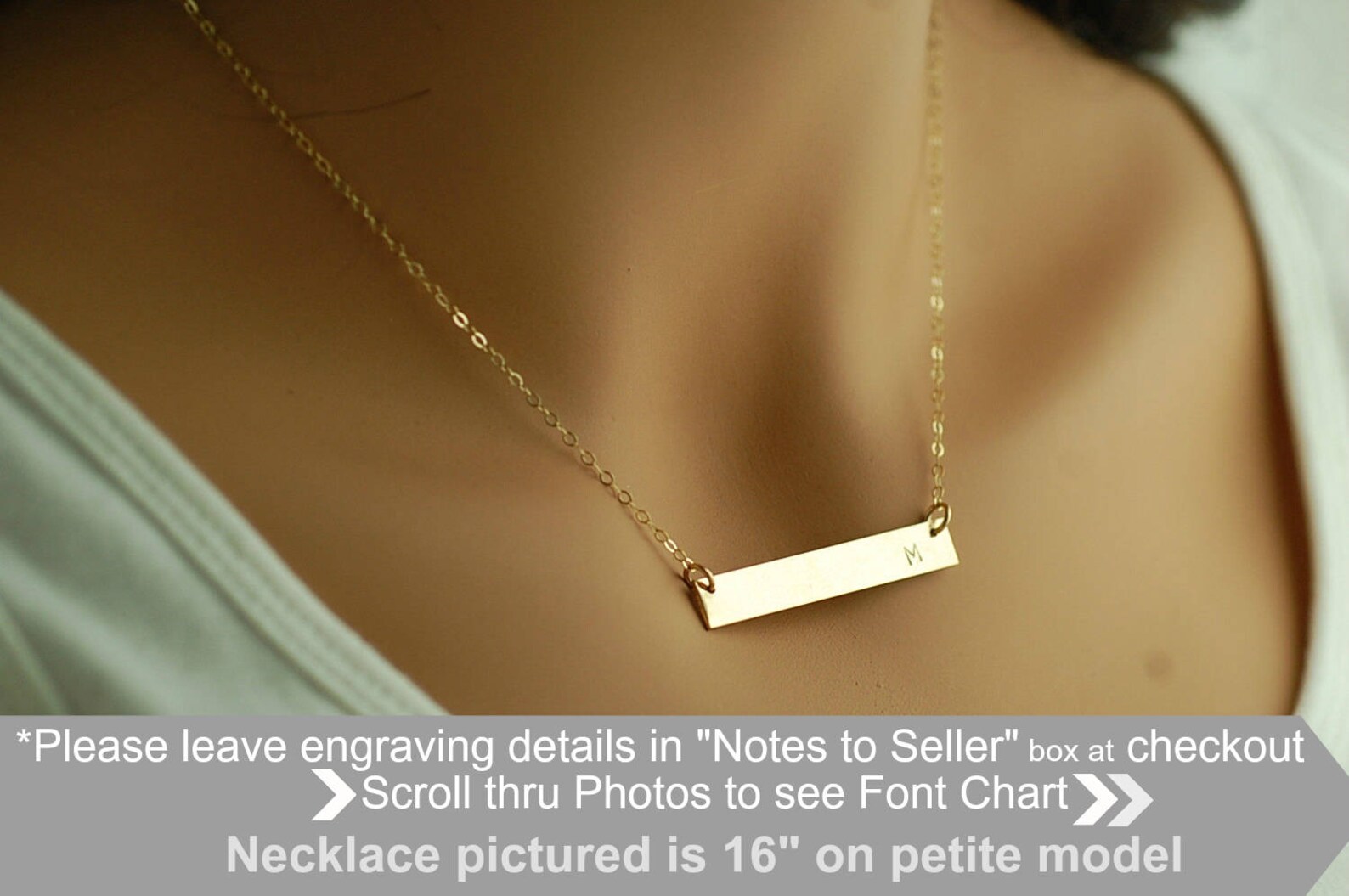 14kt Gold BAR Necklace Engraved Name Initial Gold Bar Etsy