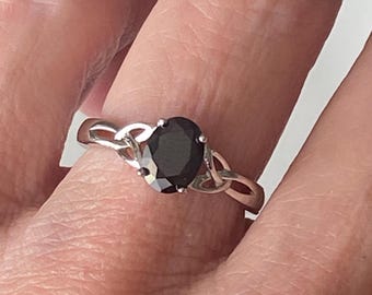 Black CZ Ring, Oval, Sterling Silver, 8x6mm, celtic ring