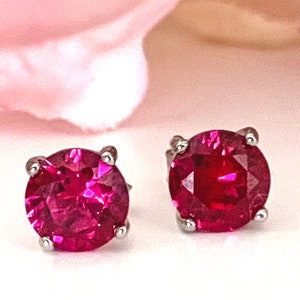 July Birthstone Earrings, Ruby Stud Earrings, Birthstone Earrings Sterling Silver or Gold Filled, Ruby CZ Earrings Round 4mm  Studs