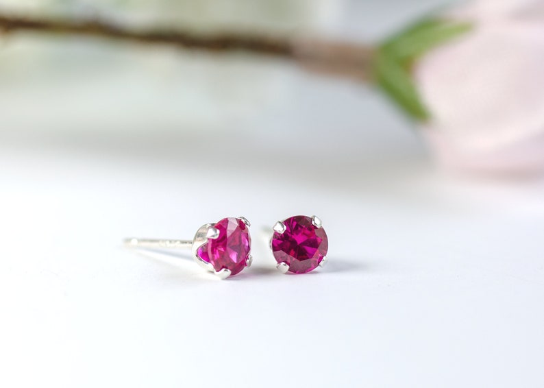 Birthstone Earrings Sterling Silver, Birthstone Post Earrings, Round Birthstone Earrings, Bridesmaid Earrings, Birthstone Jewelry, February image 7