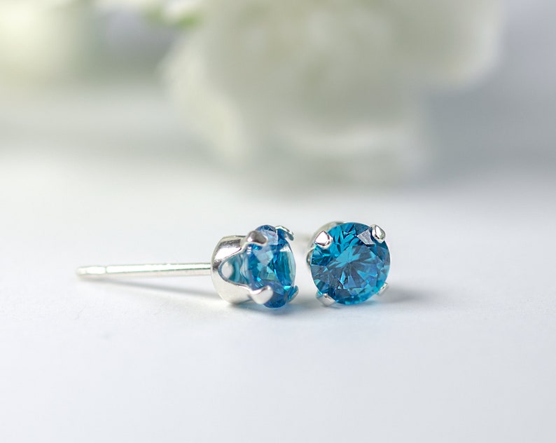 Birthstone Earrings Sterling Silver, Birthstone Post Earrings, Round Birthstone Earrings, Bridesmaid Earrings, Birthstone Jewelry, February image 8