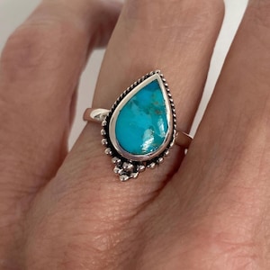 Pear Turquoise Ring: Sterling Silver Boho Bohemian Style