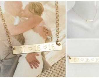 Wedding Gift, Wedding Date Necklace | Bar Necklace | Wedding Jewelry | Date Necklace | Date Jewelry | Heart Necklace |  Date Bar