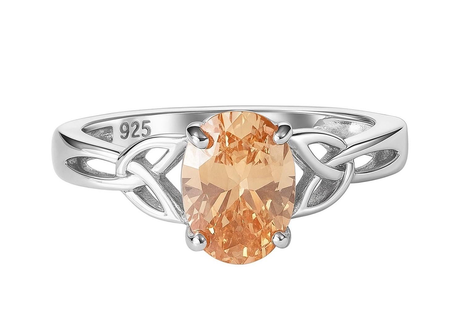 Champagne yellow CZ Ring, Oval, Sterling Silver, 8x6mm