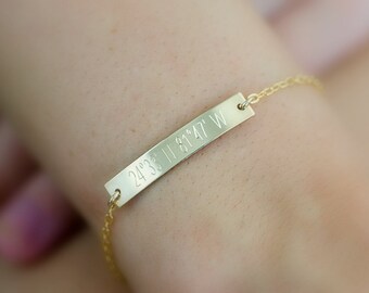 Bracelet gravé personnalisé : or 14 carats, argent sterling, or rose