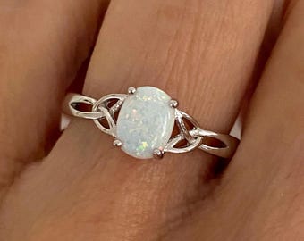 White Fire Opal Ring: Sterling Silver, October Birthstone
