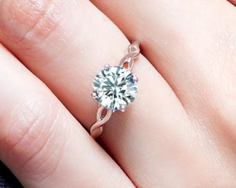Bague solitaire ronde en moissanite, bague de fiançailles,