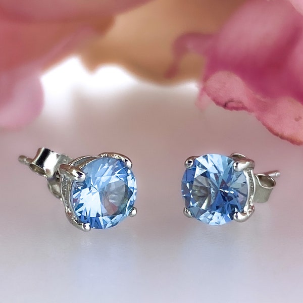 Blue Earrings, Aquamarine Stud Earrings, Aqua blue Earrings, Post Earrings Sterling Silver, March Birthstone Earrings