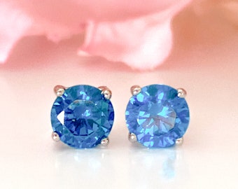 Blue Earrings, December Birthday Earrings, Birthstone Earrings, Blue Stud Earrings, Sterling Silver, bridesmaid earrings, gifts for her