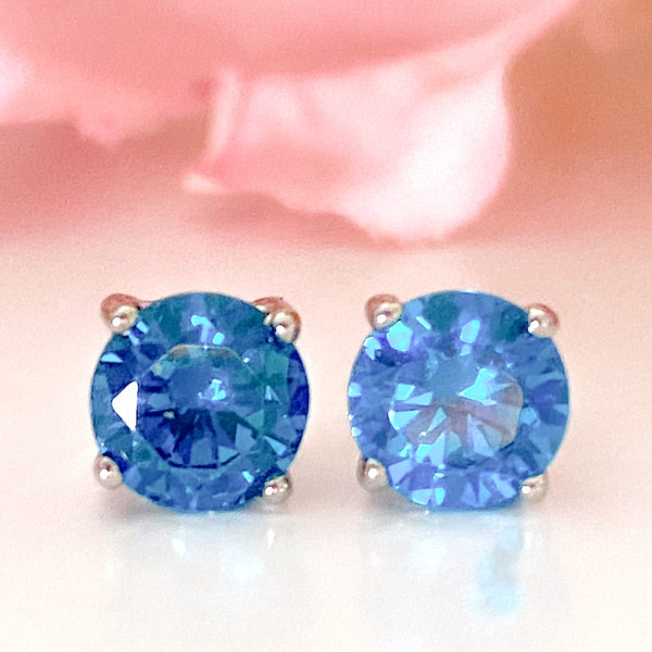 December Birthstone Earrings, Blue Stud Earrings, Birthstone Earrings Sterling Silver, Round studs, bridesmaid earrings, gifts for her