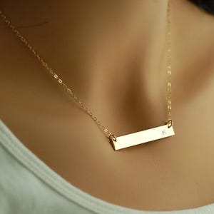 14Kt Gold Bar Necklace Engrave Name Initial - Gold Bar Necklace 14K, Gold Name Bar Necklace, Gold Fill