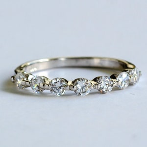 Anniversary Band, Half Eternity Band, Sterling Silver Eternity Band with 7 Diamond Simulants CZs - Stacking Band