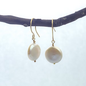Coin Pearl Dangle Earrings: Gold Filled or Sterling Silver