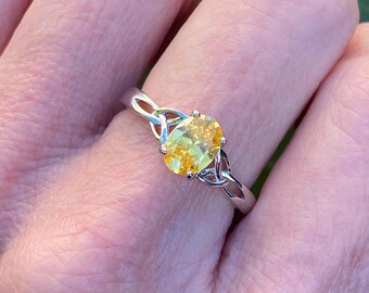 Bague CZ jaune doré, ovale, argent sterling, 8 x 6 mm
