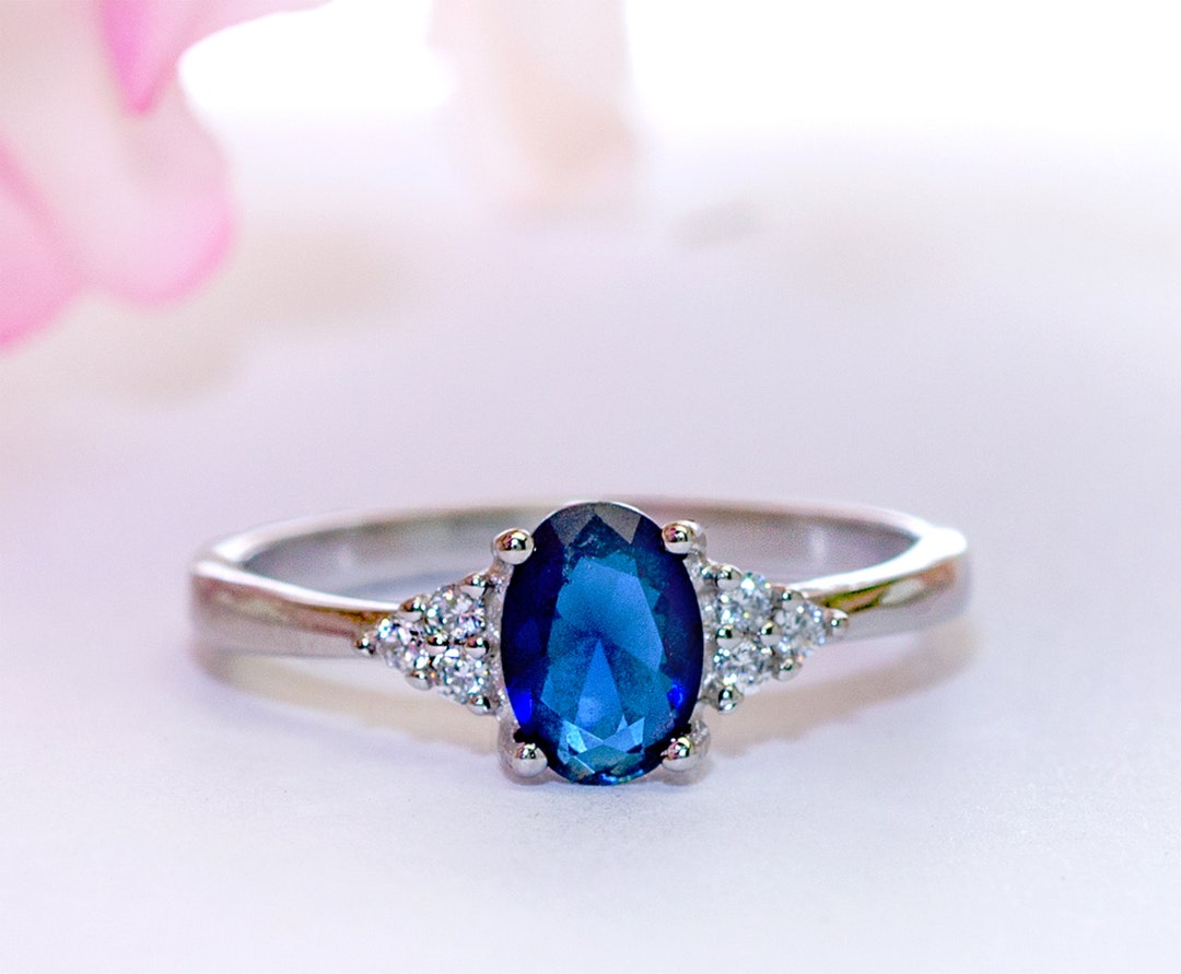 Blue Sapphire Ring Sterling Silver Sapphire Engagement Ring - Etsy