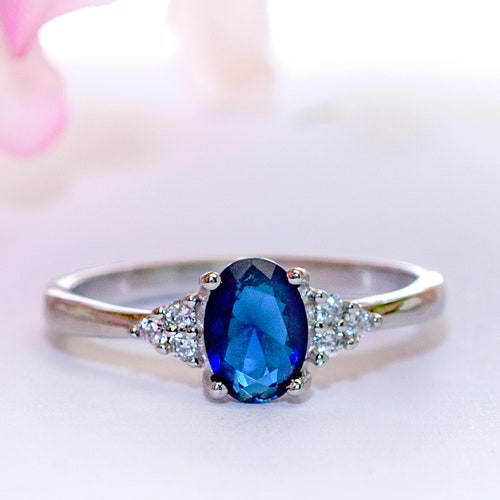 Blue Sapphire Ring Sterling Silver Sapphire Engagement Ring - Etsy