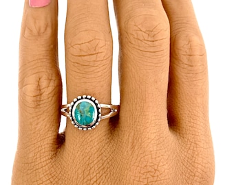 Turquoise Ring, Boho Ring, Oval, Turquoise Jewelry, Sterling Silver, Size 8