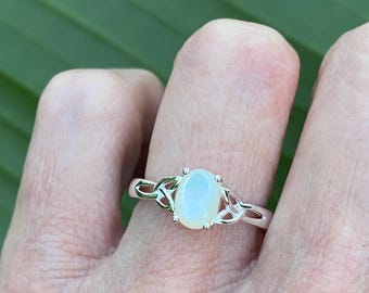 Bague en nacre ovale CZ, argent sterling, 8 x 6 mm