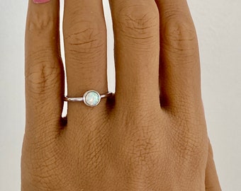 White Opal Ring, White Fire Opal Ring, Opal Ring, Promise Ring, Opal Engagement Ring, Simulated Opal, Sterling Silver