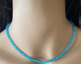 Blue Necklace, Aqua, Turquoise, Beaded Necklace, Czech Glass, 17",