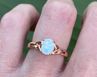 Bague opale ovale CZ plaquée or rose : argent sterling, celtique
