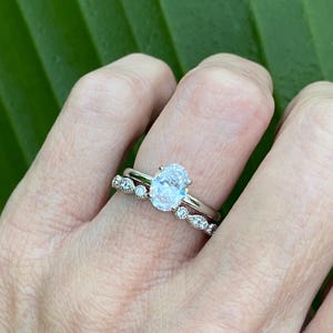 1.2 CTW Oval Engagement Wedding Ring Set Sterling Silver Diamond  CZ Cubic Zirconia,  Art Deco Style Ring