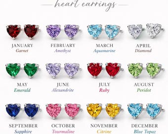 Birthstone Heart Earrings: Sterling Silver CZ, 5mm, Stud