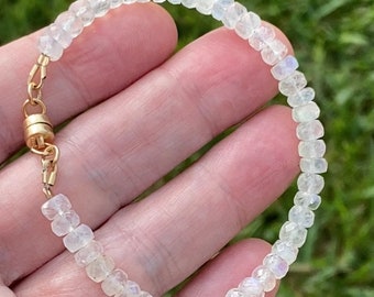 Moonstone  Bracelet: Gold Filled Magnetic Clasp, Rondelles