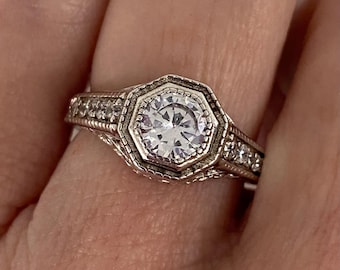 6mm Round vintage style engagement ring, sterling silver, CZ, cubic zirconia,