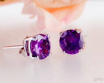 Purple Earrings, Amethyst earrings. February Birthstone Earrings, Sterling Silver, Round Earring, Bridesmaid Earring, Birthstone Jewelry,