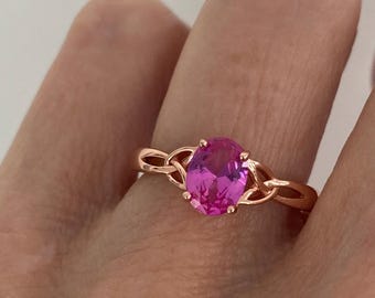 Bague en argent sterling plaqué or rose rubis ovale CZ