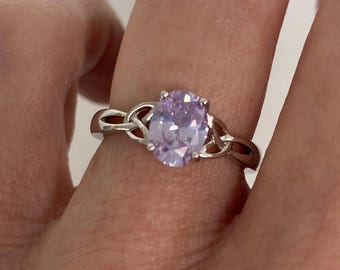Bague lavande CZ, ovale, argent sterling, 8 x 6 mm