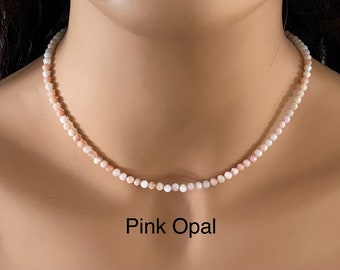 Collier opale rose, collier de pierres précieuses, perle, or rempli, argent sterling, cadeau pour elle, cadeau petite amie, bijoux opale 16,5 po. + 1 po. ext