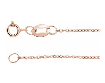 14K Rose Gold Diamond Cut Cable Chain - 1mm, 18 Inch