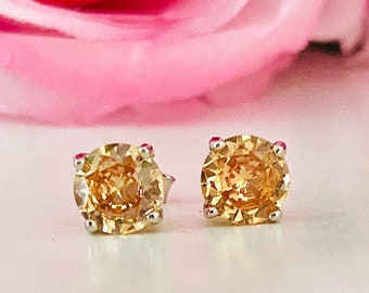 Yellow topaz earrings, November Earrings, Birthstone Earrings, yellow earrings, champagne earrings, stud earrings, silver,