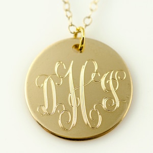 Personalized Monogram Disc Necklace - Engraved  Necklace | Gold Monogram Necklace  | Monogram Disc Necklace Silver | Gold  | Rose Gold