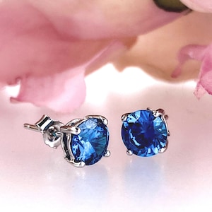 Blue Sapphire Sterling Silver Stud Earrings: September Birthstone