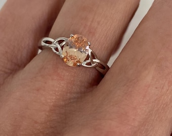 Bague CZ jaune champagne, ovale, argent sterling, 8 x 6 mm