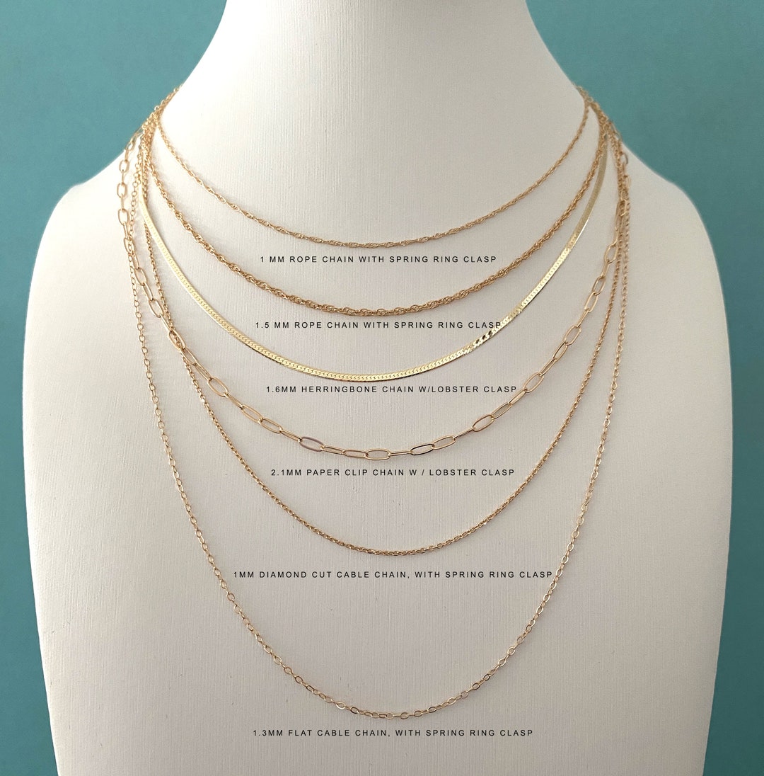 14K Gold Chain Necklace: Rope, Herringbone, Cable Chain - Etsy