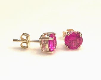 Boucles d'oreilles rubis, pierres de naissance de juillet, argent sterling 6 mm plaqué or