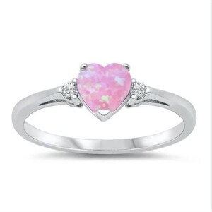 White Fire Opal Heart Ring: Sterling Silver plated with rhodium, CZ Side Stones image 6