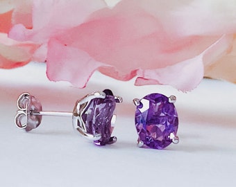 Amethyst earrings. Genuine Amethyst, purple earrings, February Birthstone Earrings, Sterling Silver, Oval Earring,  Birthstone Jewelry,