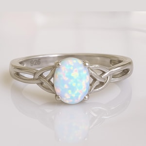White Fire Opal Ring: Sterling Silver, October Birthstone